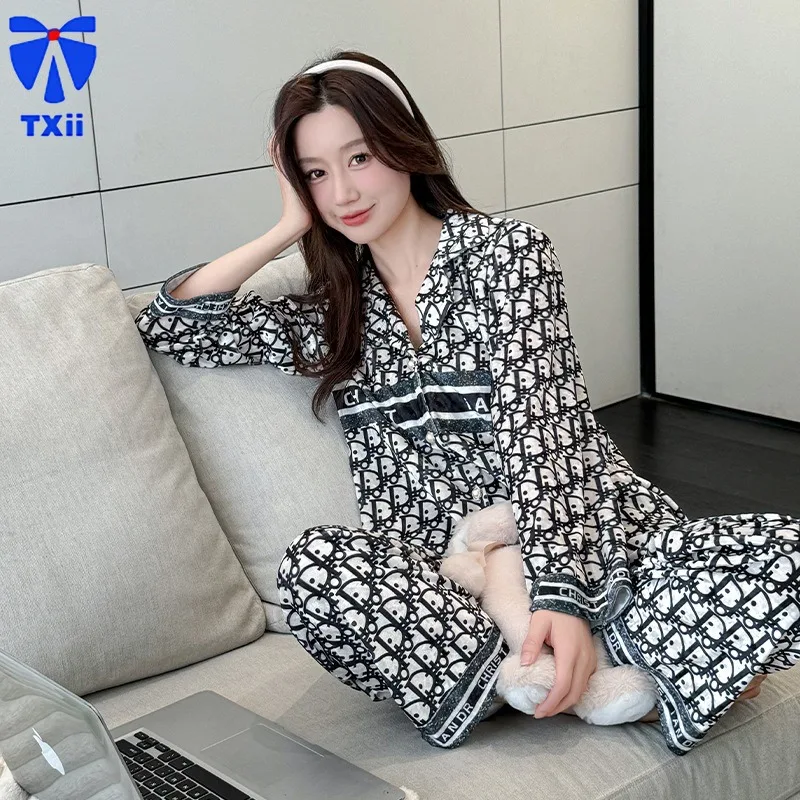 Pajamas Women\'s Spring Autumn Long Sleeve 2024 New Arrival Outwear Red Ins Style Winter Gold Diamond Velvet Home Clothes suit