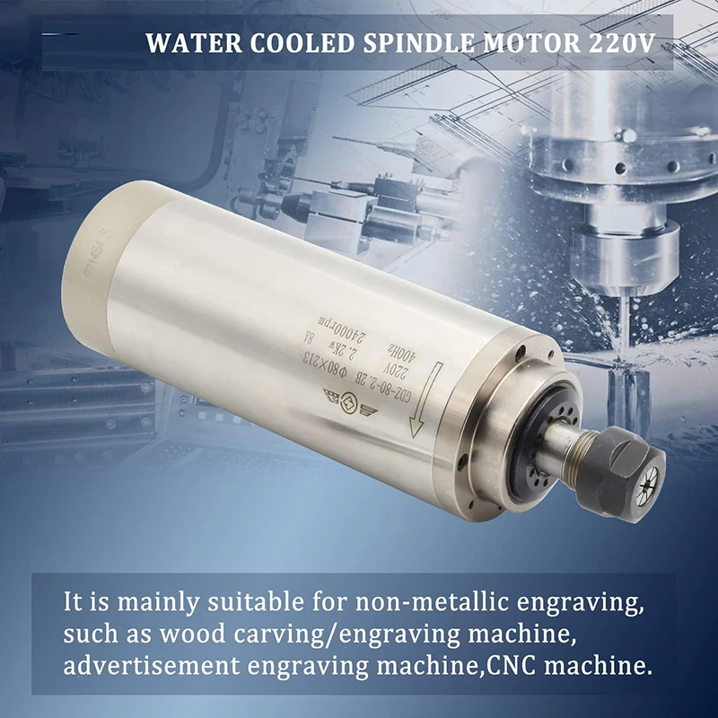 GDZ-80-2.2B Water Cooled Cooling Spindle Motor 2.2KW ER20 220V 24000rpm 80mm 400Hz For CNC Router Milling