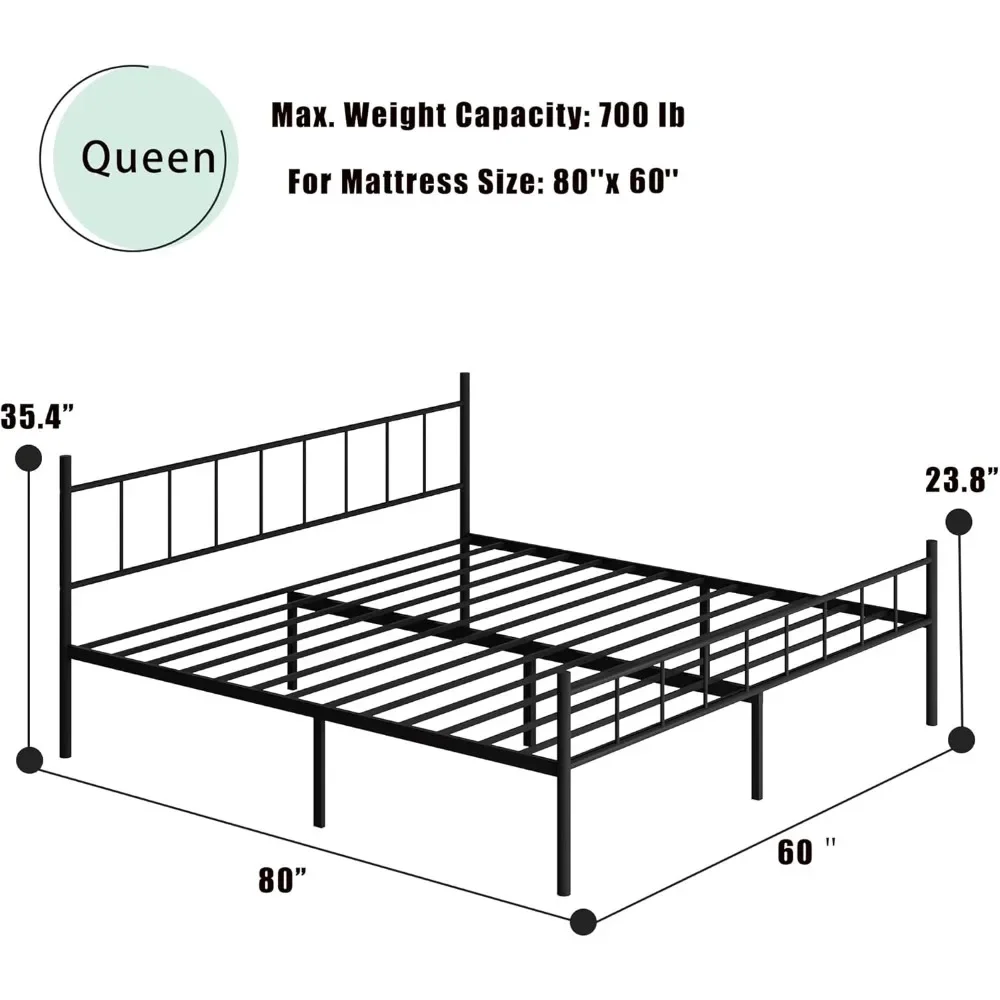 14 Inch Queen Size Bed Frame,Classic Metal Platform Bed Frame-Mattress Foundation,Steel Slat Support,Under Bed Storage,No Box