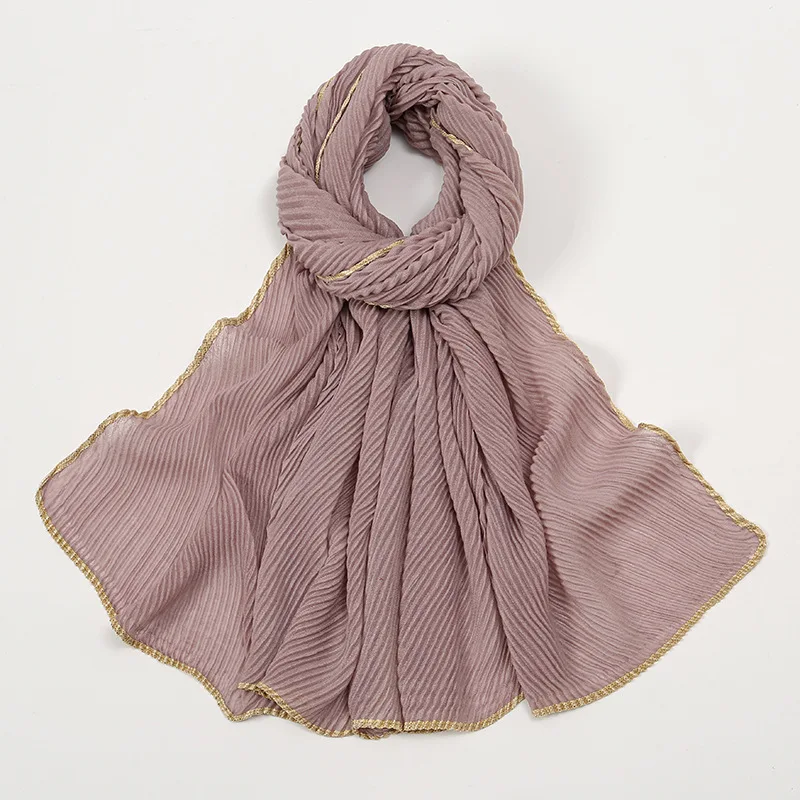 Winter Plain Solid Crinkle Gold Viscose Scarf Lady Wrinkle Soft Shawls And Wraps Pashmina Stole Bufandas Muslim Sjaal 165*65Cm