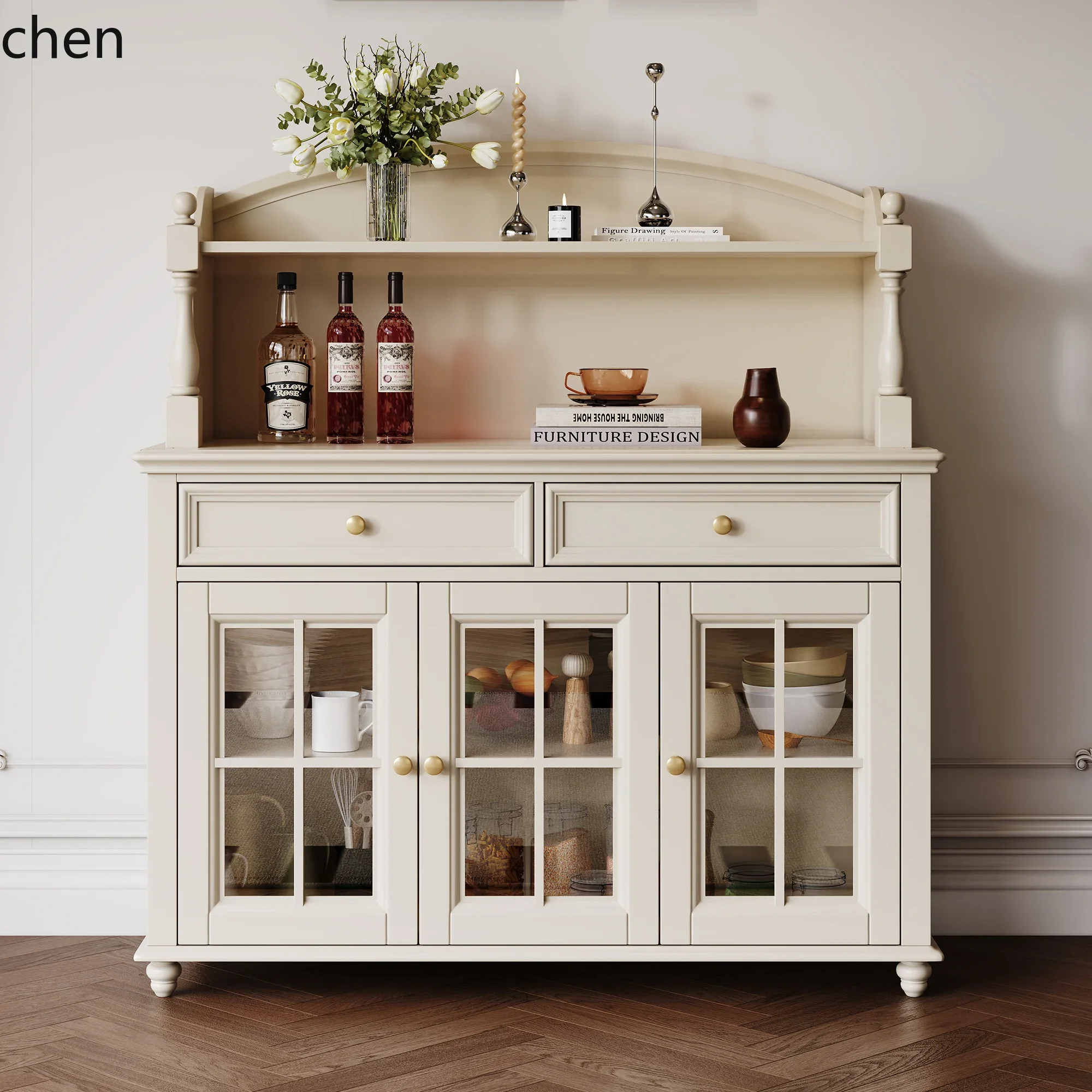 C6.15 Country Living Room Wine Cabinet Entrance Cabinet All Solid Wood Small Unit Storage Side Cabinet White