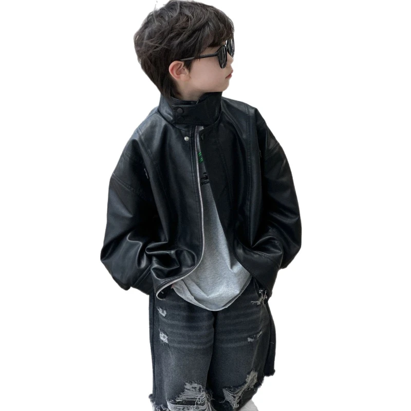 

Boys Retro Soft Leather Jacket 2026, Kids American Aviator Coat Spring Edgy Top Children's Outerwear New Arrival