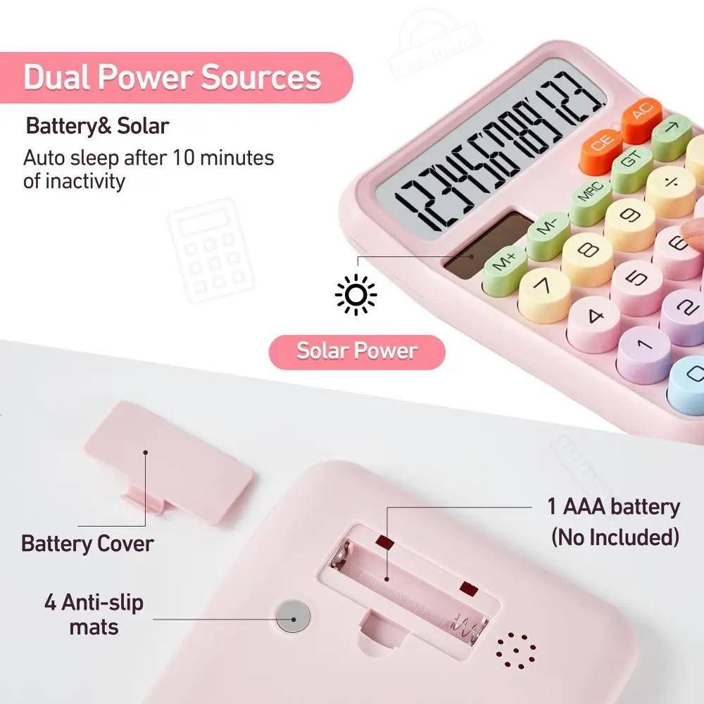 Cute 12 Digits Mechanical Switch Calculator Big Buttons Large LCD Display Calculators Desktop Desk Calculator Basic Office