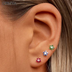CRMYA Gold Plated Stud Earrings For Women Cute Color CZ Zircon Piercing Women's Earrings 2022 Fashion Jewelry Wholesale