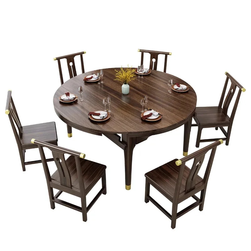 

Chinese style, ebony wood, solid wood, dining table and chairs, household, square and round, dual-use, telescopic