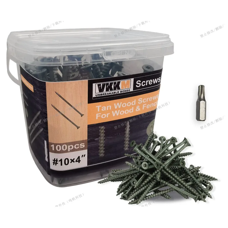 

VKKM Deck Screws #10*4 100 Pieces, Green Anti-rust Coating, T-25 Star Drive Bit Included.