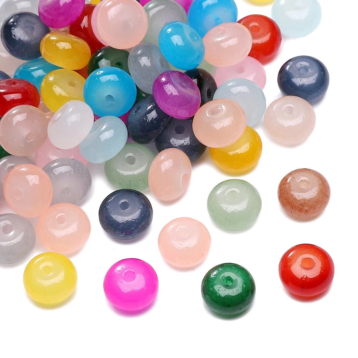 8x5mm 25Pcs Glass Imitation Jade Straight Hole Abacus Beads, Unique Scattered Beads, Handmade DIY Jewelry Bracelets, Earrings, A