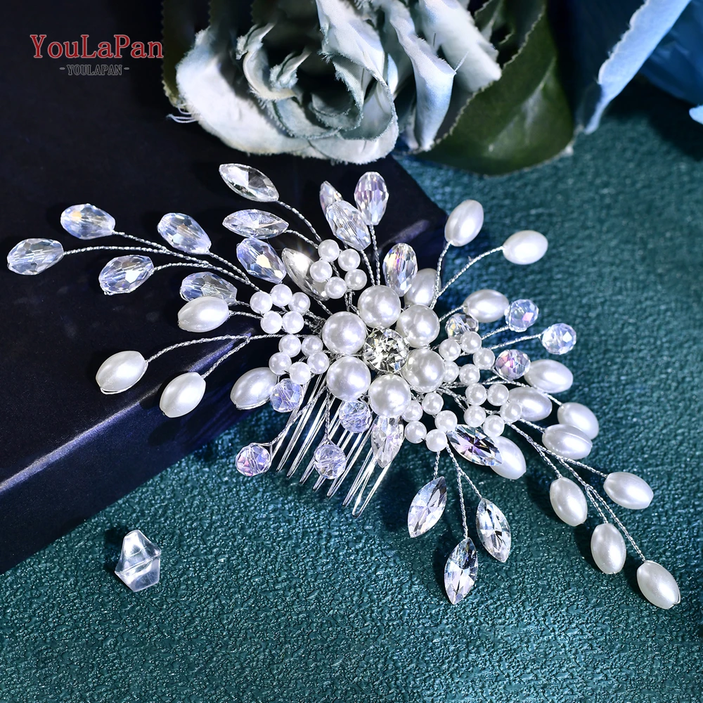 YouLaPan-peineta para el pelo con perlas de cristal para boda, horquilla con diamantes de imitación ostentosos, Tiara para mujer, accesorios para el cabello de novia, regalo HP836