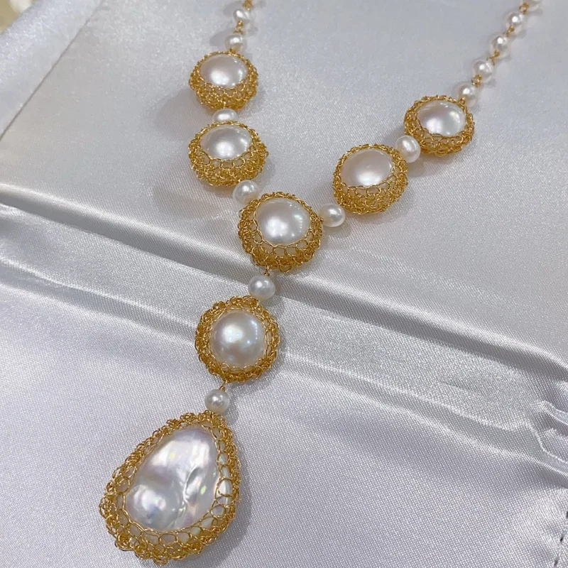 

SGARIT Fine Jewelry Palace-Style Pearl Jewelry 14k Filled Gold Pendant Natural Baroque Haystack Pearl Necklace for Luxury Party