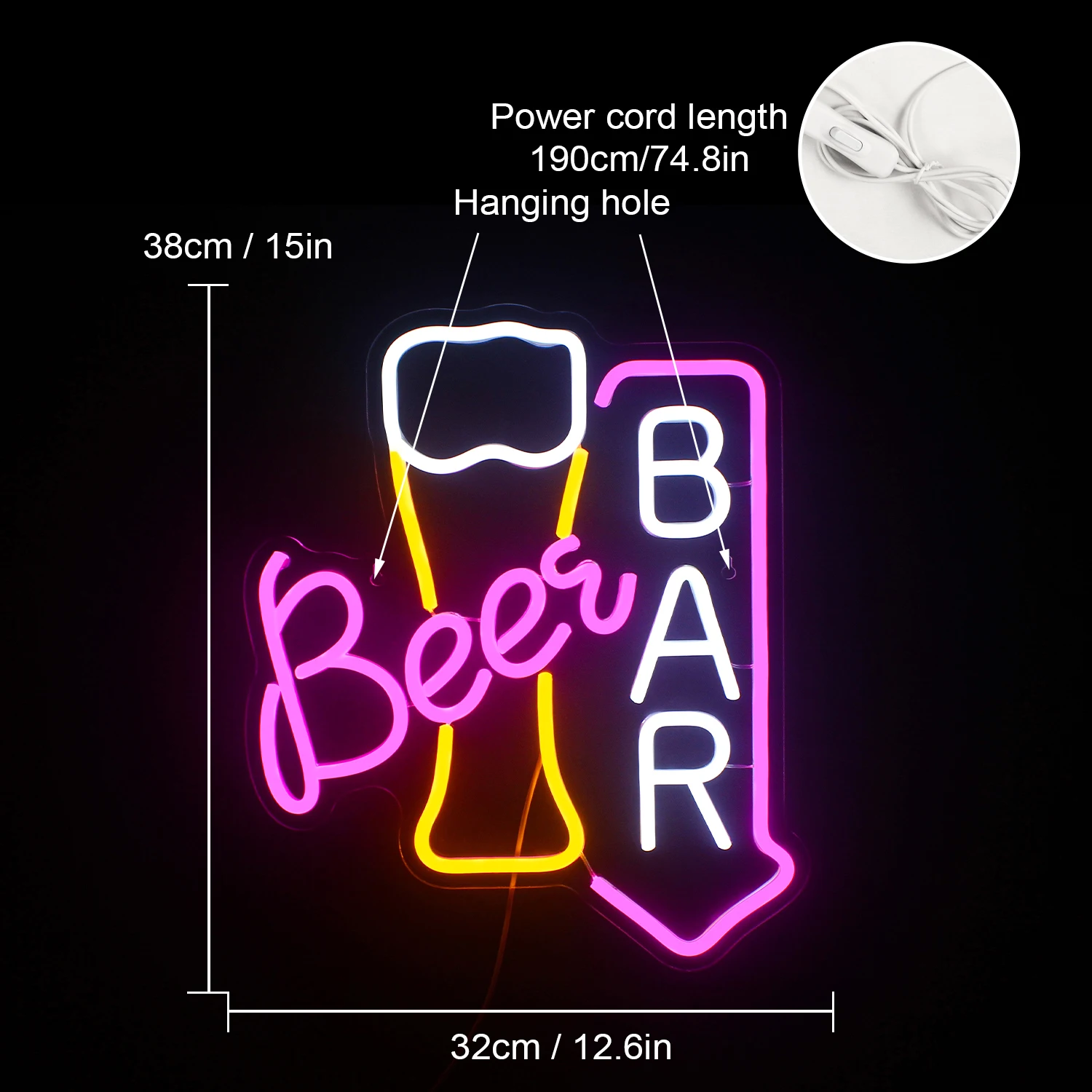 Beer Bar Neon Sign Led Neon Lights For Wall Decor Light Up Bar Signs Home Bar Cart Restaurant Man Cave Bistro Club Party Decor