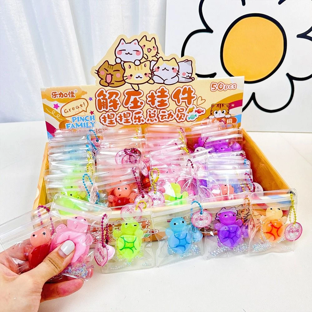 50pcs/box Cartoon Little Turtle Pinch Toy Slow Rebound Pinch Family Blind Bag Decompression Pinch Fidget Kneading Toys Children