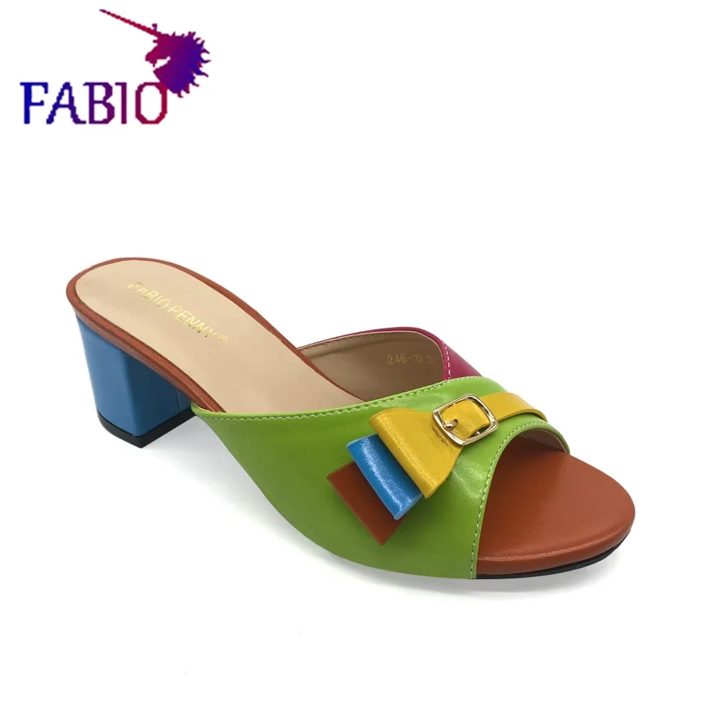 FABIO PENNY Women\'s Multi-Color Splicing Leisure Slippers Summer 2025 Sexy Middle Heel Dinner Party Ladies Sandals