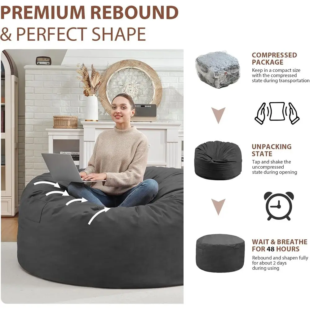 كراسي بين باج مملوءة بإسفنج الذاكرة - أرائك مخملية هولندية رقيقة لغرف المعيشة وغرف اللعب - رمادي #6