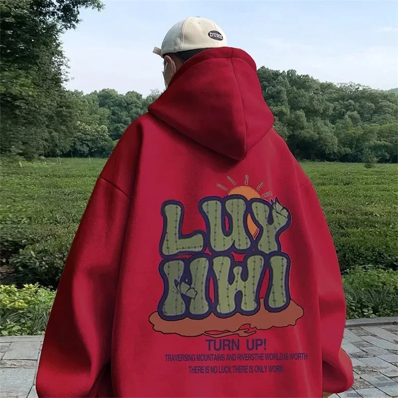 

2025 New Letter Graphic Hoodies Men's Elegant Vintage Cotton Fleece Hooded Sweatshirts Autumn Women Y2K Streetwear Hoody Clothes