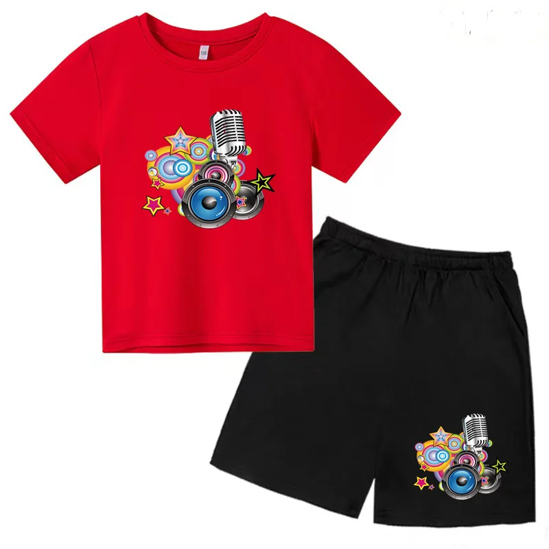 

T-shirt Boys Girls Toddler 3-12 Yrs Gift Music Earphones Graffiti Print Charming Top+Shorts Pretty Girls Clothes Athleisure Suit