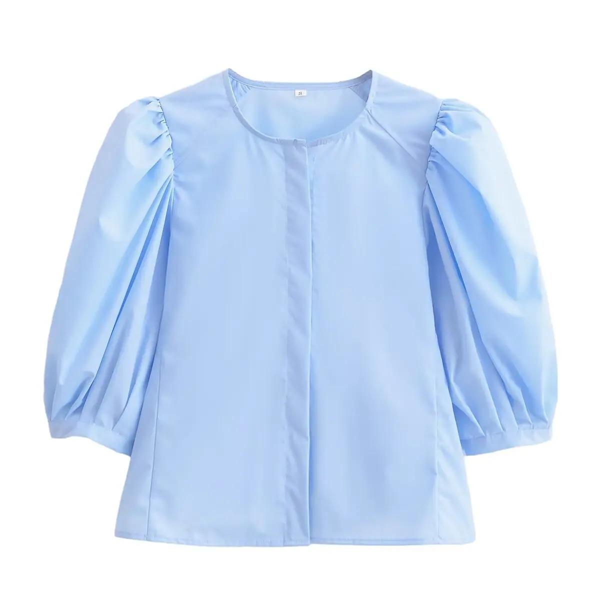 

Women's 2024 New Chic Joker Casual Fashion Poplin O-neck Blouses Retro Fluffy Sleeve Button Blouses Chic Tops