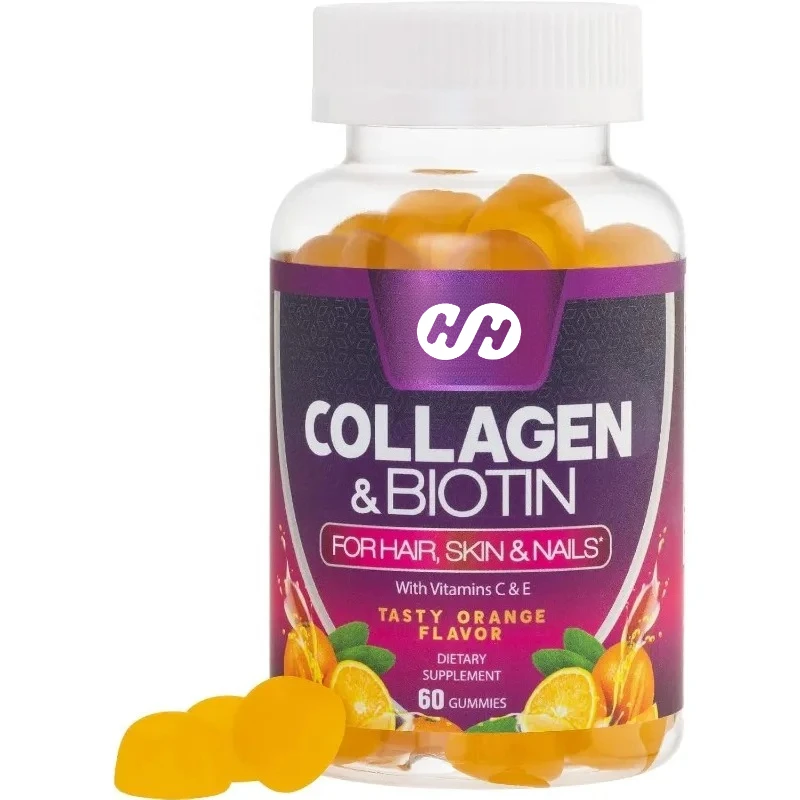 

Коллагеновые жевательные конфеты с биотином, витамином С и цинком, способствующие росту волос, кожи и ногтей, без глютена, без ГМО - 60 капсул