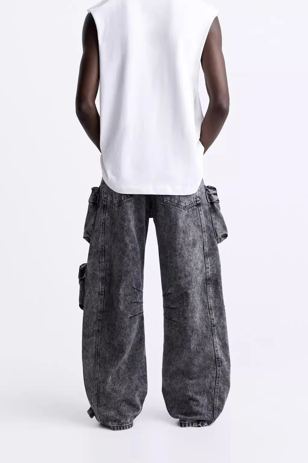 

Новинка 2024, мужские повседневные свободные джинсы, украшенные несколькими карманами, рабочая одежда, брюки со средней и высокой талией, длинные брюки, деловые повседневные брюки