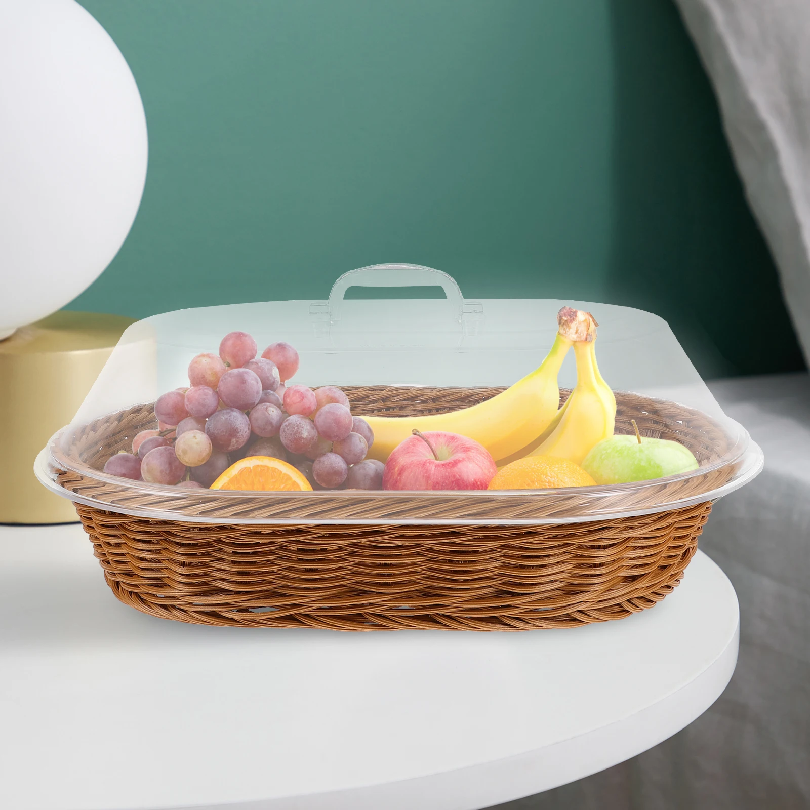 

Food Storage Basket with Transparent Lid Bread Basket for Kitchen Fruits Vegetables Snacks Cake Shop Serving Tray