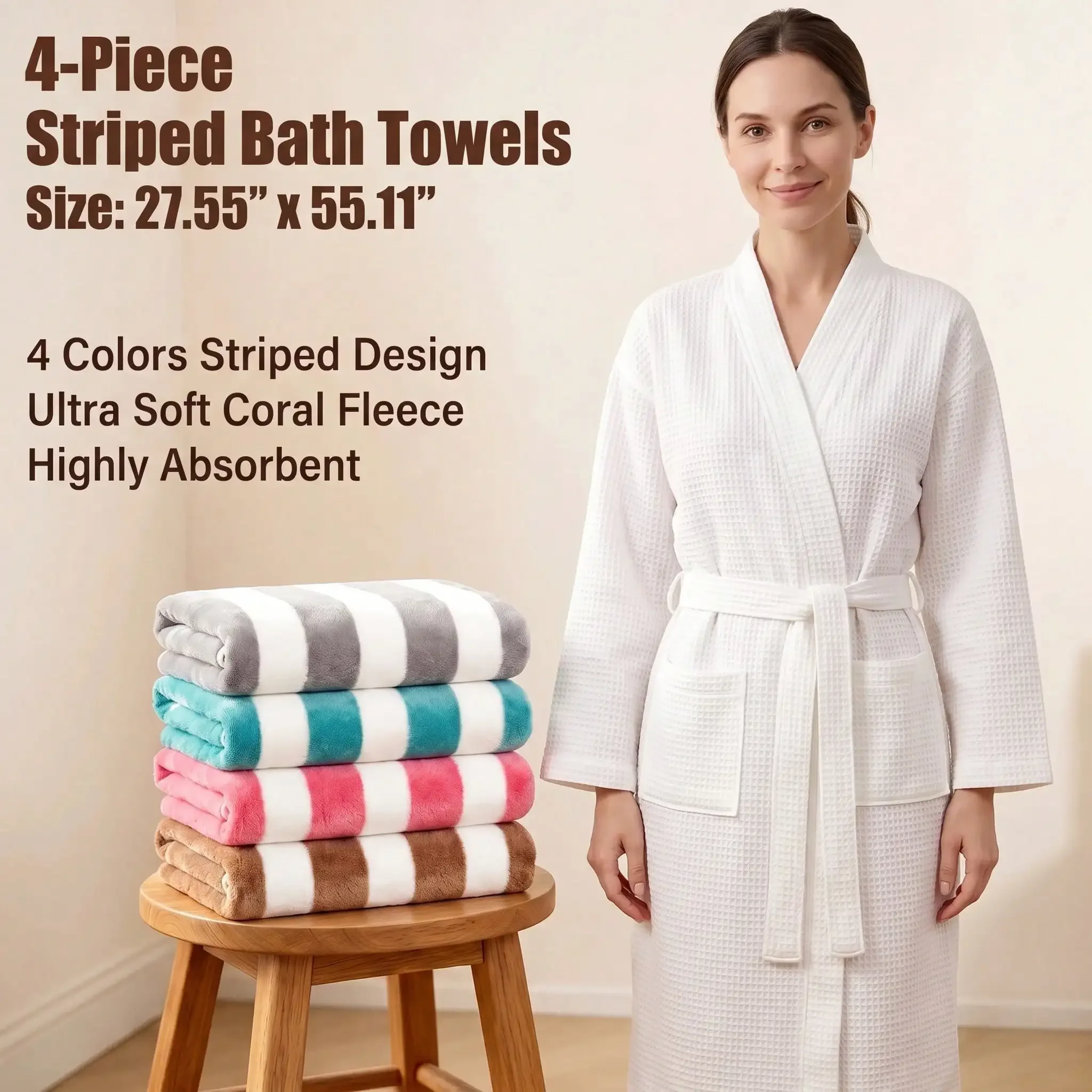 4pcs Oversized Bath Towels Set, 27.6