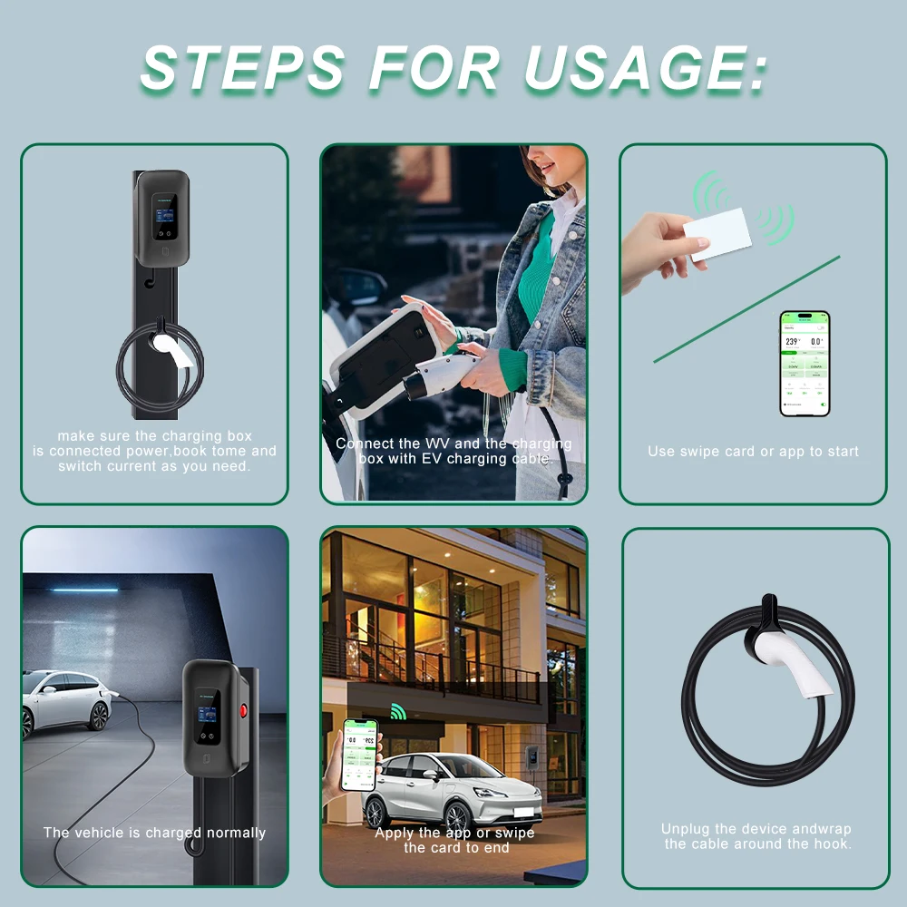 JDMEX EV Charger Station 16/32A Electric Vehicle Car Charger EVSE Wallbox Wallmount 7.6/11/22KW Type2 Cable IEC62196 APP Control