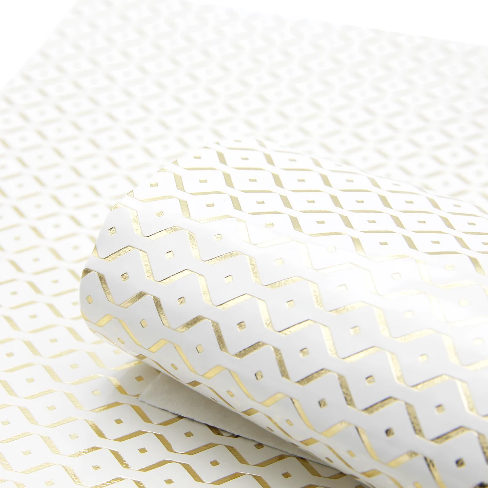1Pc 7.87x12.99inch Golden Foil Concave and convex Geometric  Pattern Textured Faux Leather Sheets Synthetic Leather Fabric