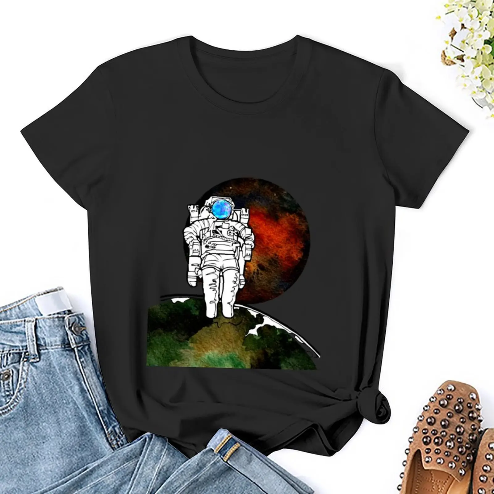 Watercolor Astronaut T-Shirt oversized summer clothes animal print shirt for girls tshirts for Women
