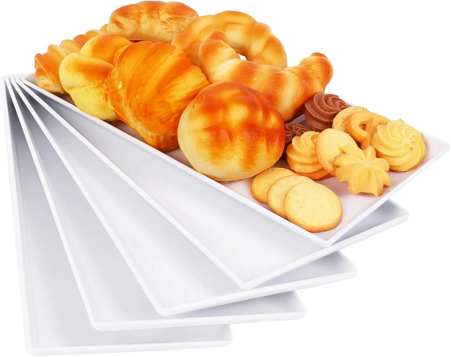 

5-Piece White Melamine Serving Tray Set, Unbreakable Rectangular Plates for Appetizers, Snacks, and Desserts