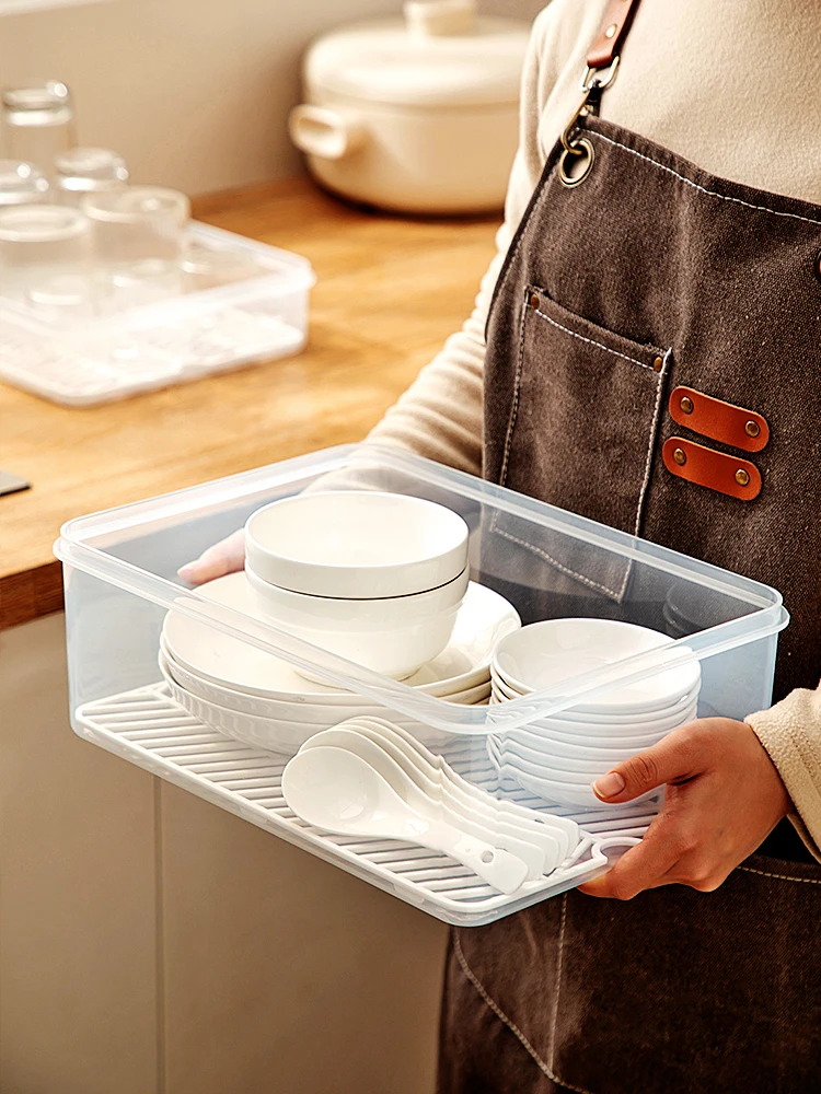 

Kitchen Plastic Storage Box with Lid for Chopstis And Utensils Draining Ra Diware Organizer from China