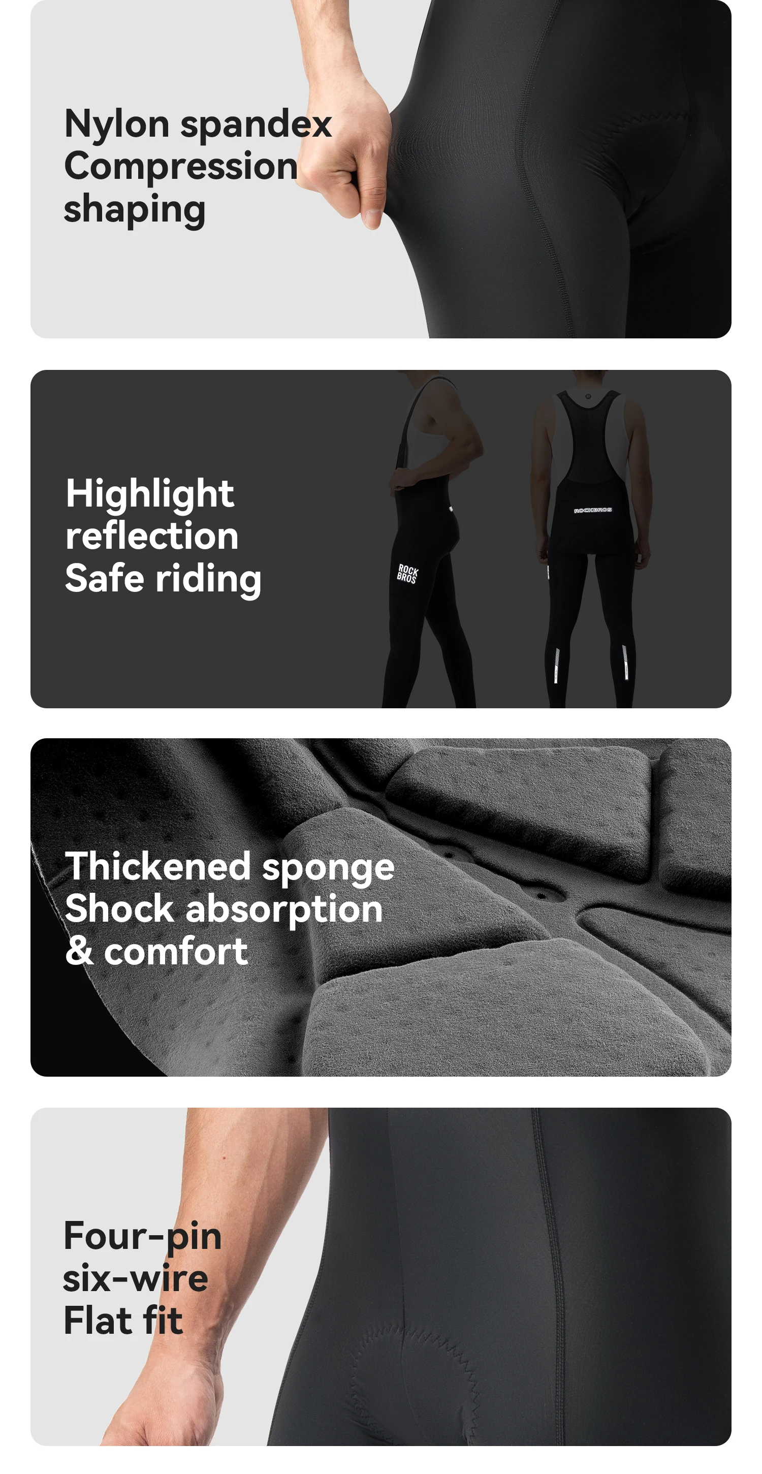 ROCKBROS Fahrrad-Latzhose, hochelastisch, bequem, Herren-Fahrradhose, Outdoor, schnelltrocknend, atmungsaktiv, reflektierende Latzhose – Detail 15