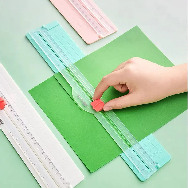 1PC Taglierina di carta Taglierina portatile Affettatrice di carta Strumento per scrapbooking con dispositivo di protezione automatica di sicurezza e righello laterale