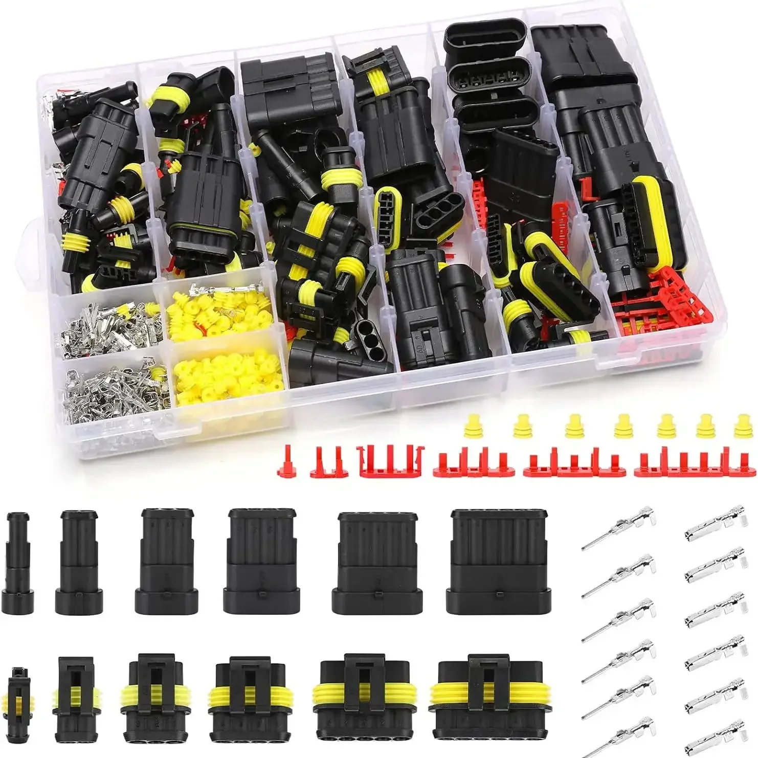 708 stuks 43 set waterdichte auto-elektrische connectoren, snelkoppeling 1/2/3/4/5/6 pin kabelboom terminals plug voor auto