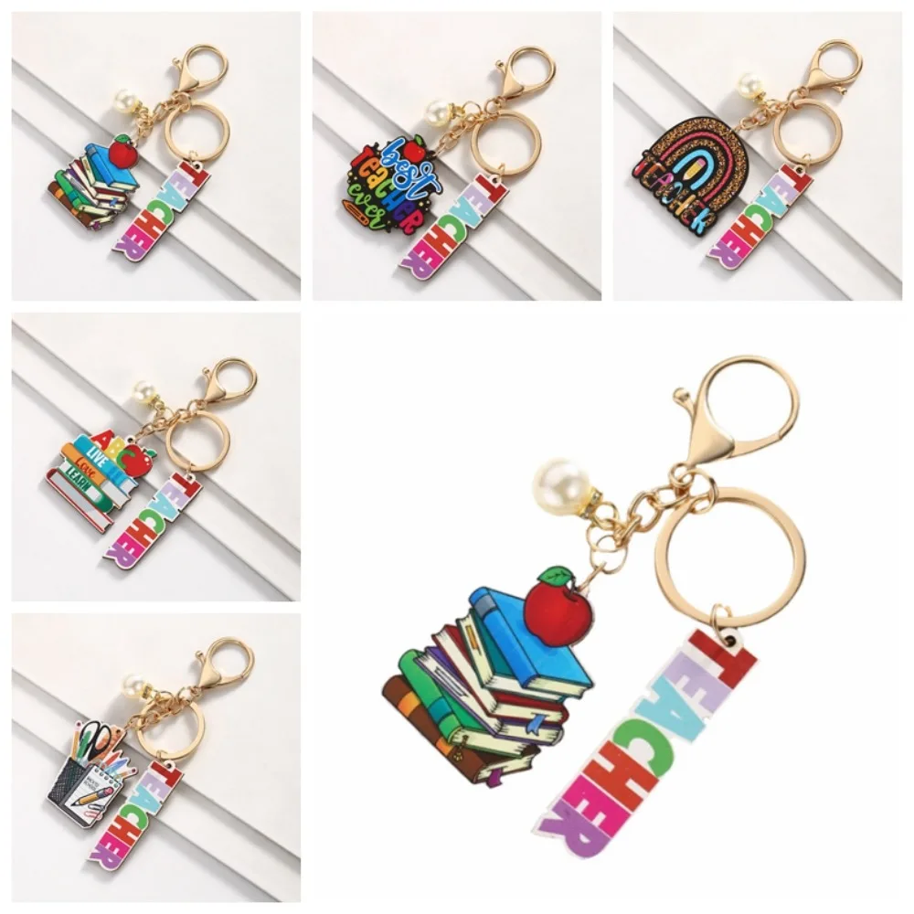 خشبية المعلم يوم المفاتيح الإنجليزية رسالة سحر النص المفاتيح قلادة قوس قزح الملونة حامل قلم حلقة رئيسية هدية عيد المعلم