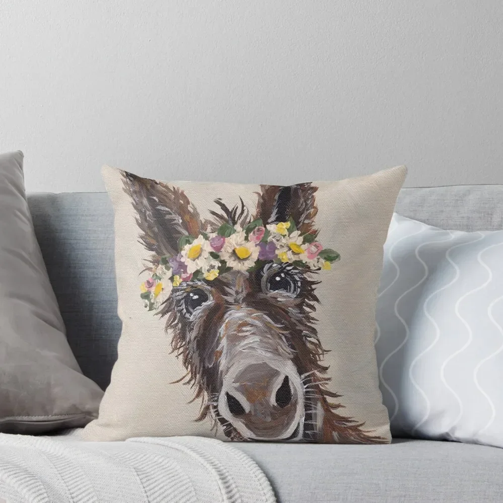 

Cute Donkey with Flower Crown Art Throw Pillow Sitting Cushion Cushion Child Pillow