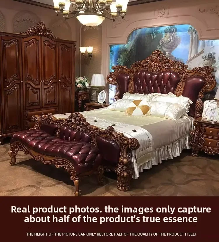 European style full solid wood bed double style bedroom European and American atmosphere master bedroom luxury wedding