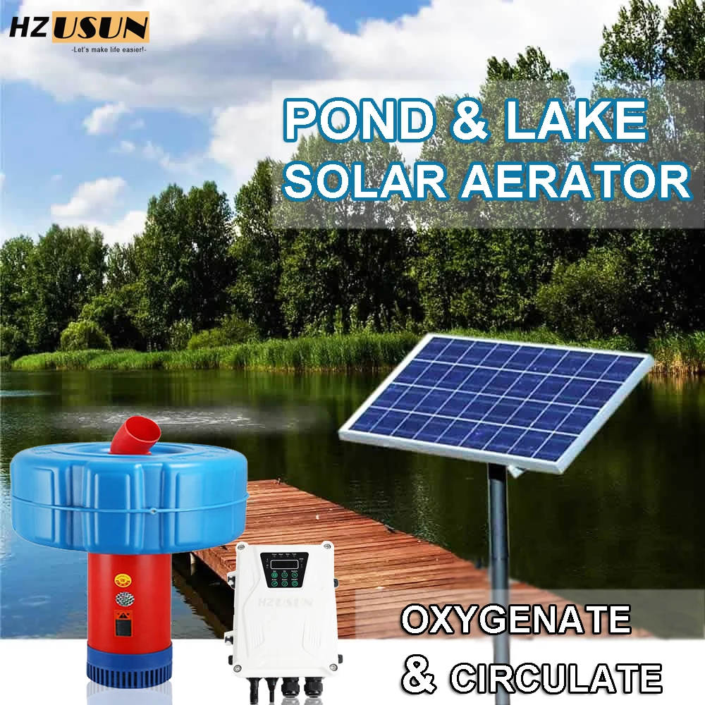 

HZUSUN DIY 0.5 HP Small Off Grid Solar Air Oxygen Pump for Fish Pond Fountain Aeration System Floating Solar Powered Aerator Kit