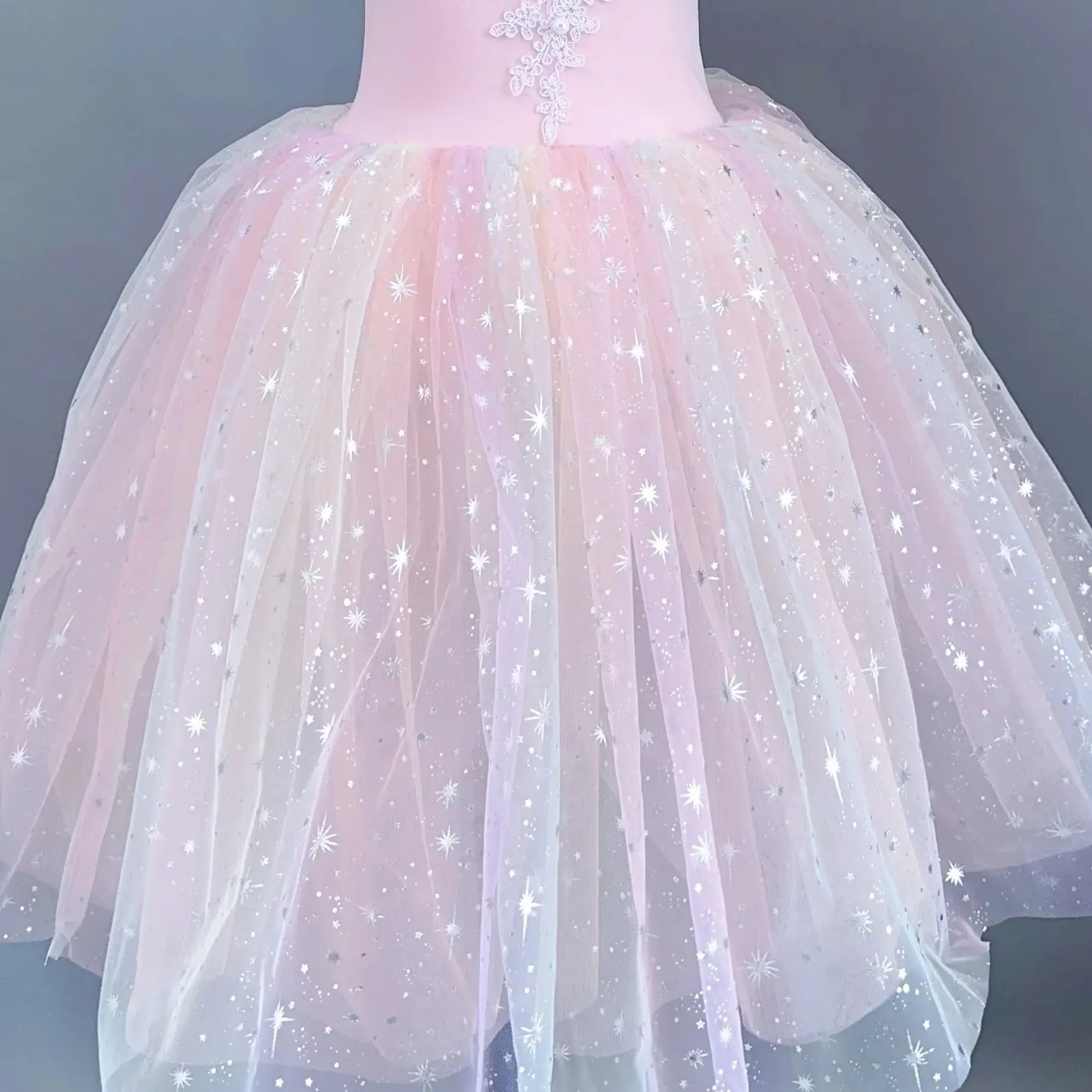 Vestido longo com lantejoulas e pendão para meninas, vestido de dança moderna tutu infantil, vestido de princesa para crianças, romântico