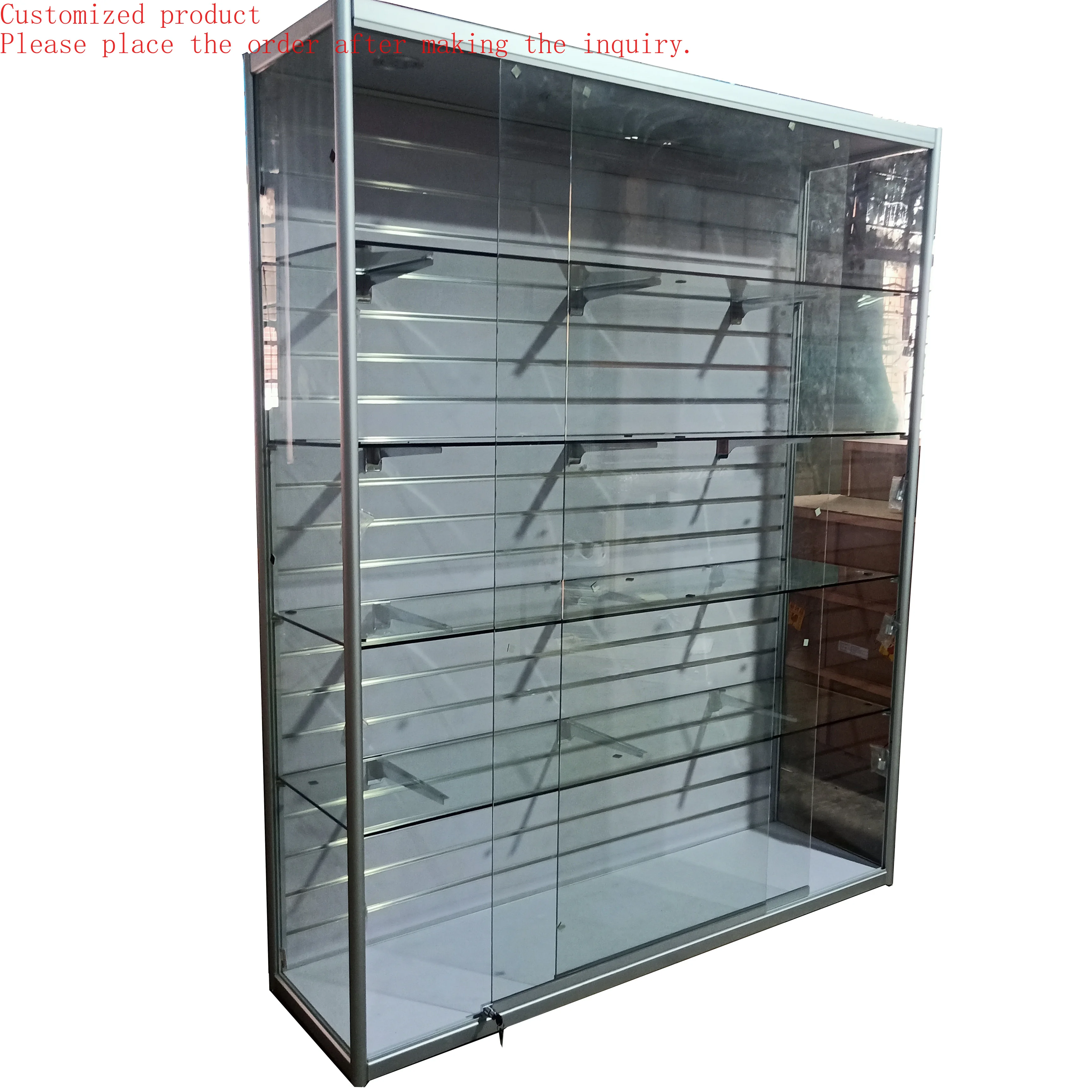 

Custom.Tall Display Cabinet Goods Display Supermarket Shelf Grocery Display Cabinet Glass Sliding Door with Lock