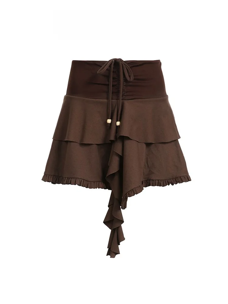 Browan High Waist A-Line  Skirt for Women Vintage Style Half-length Skirts Belted Asymmetrical Short Skirts Trendy Design