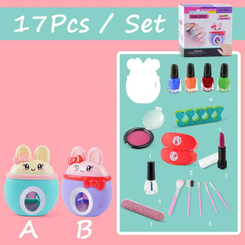 17 teile/satz DIY Nagel drucker Maniküre Make-up Spielzeug Kinder Nail Art Kit so tun, als spielen Spielzeug Set Geschenk für Mädchen Spielzeug Nagel Stempel Set