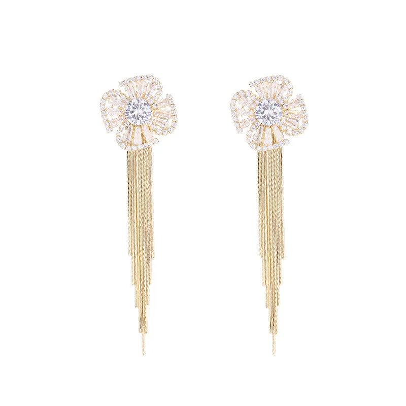 

FXLRY Fashionable Windmill Flower Tassels S925 Silver Needle Personalized Micro-set Zircon Earrings For Women