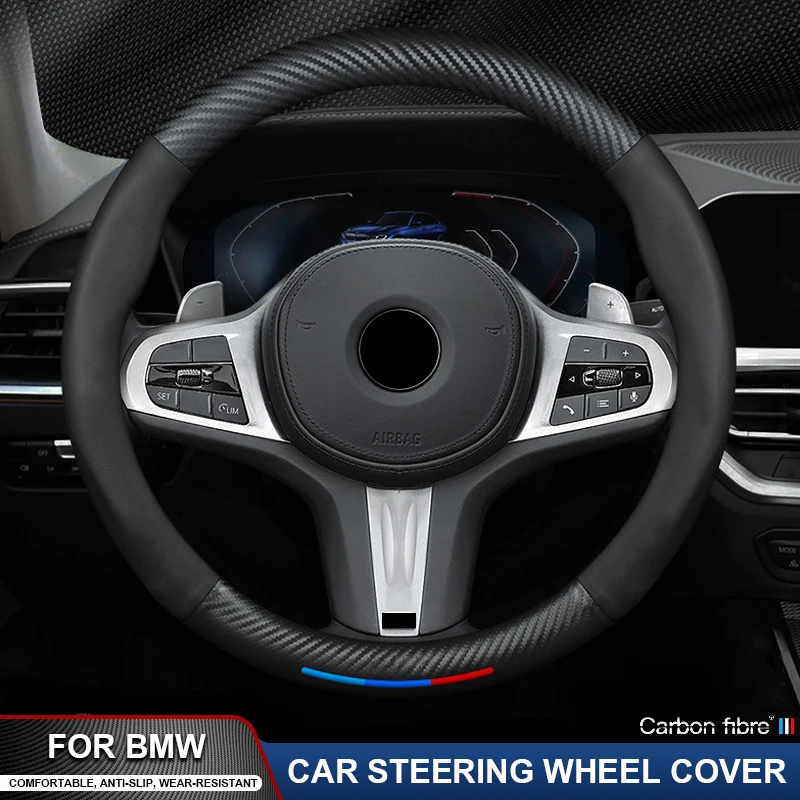 

For BMW M E46 E39 E60 E90 E91 E36 E87 F10 F20 F30 X1 X3 X4 X5 X7 M3 M4 M5 Car Carbon Fiber Leather Non-slip Steering Wheel Cover