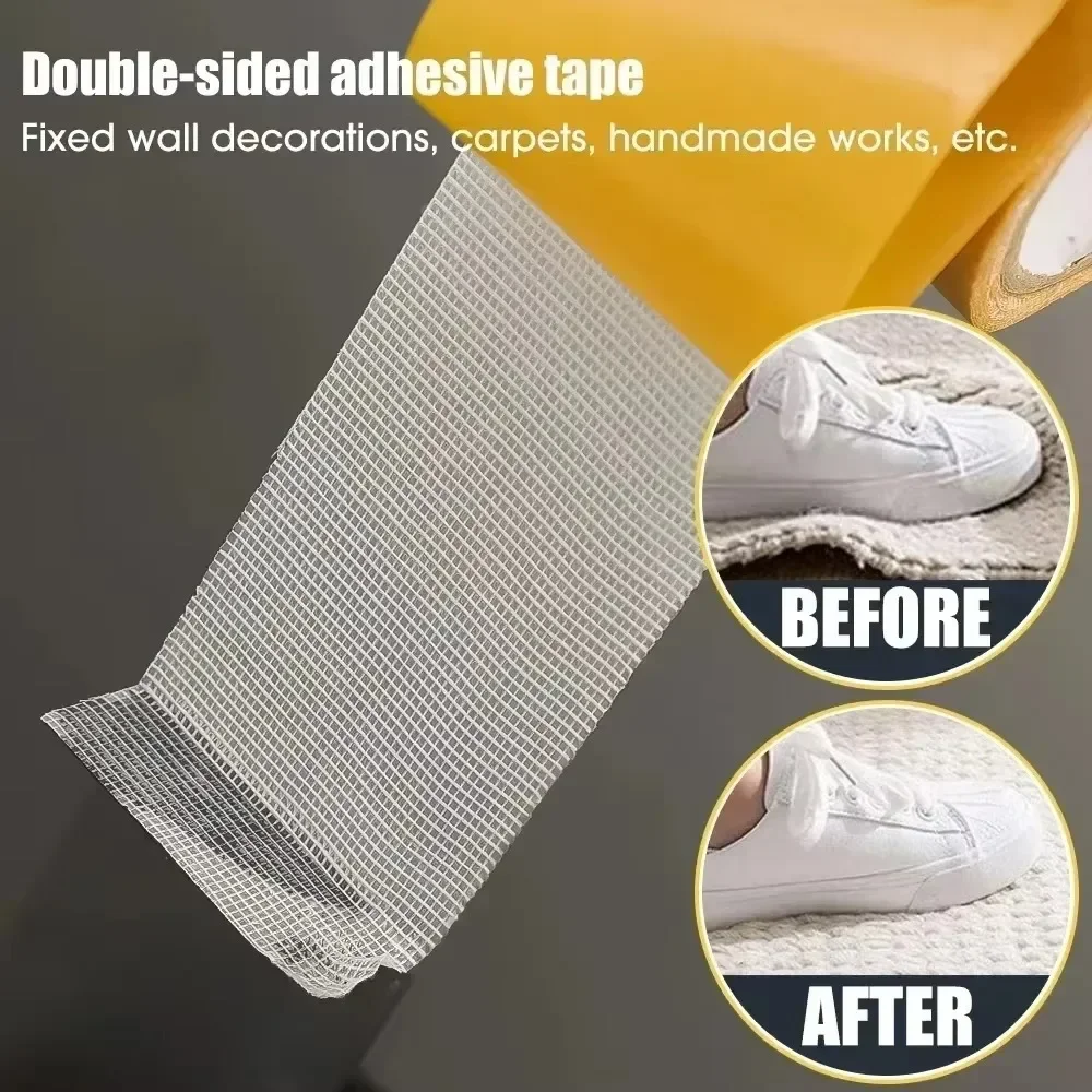 Double Sided Grid Fiber Cloth Base Tape Mesh Waterproof High Viscosity No Trace Carpet Adhesive Strong Fixation Adhesive Tapes