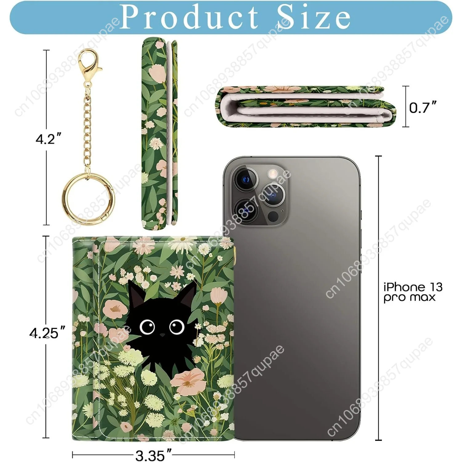 Black Cat Floral Womens Wallet, Small Slim RFID Blocking Card Wallets, Cute Trifold PU Leather Card Holder Wallet Organizer, Min