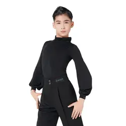 Kids Boy Latin Dance T-Shirt Three Colors Professional Dancing Tops V Collar Design Jazz Rumba Chacha Danc Performance Dancewear
