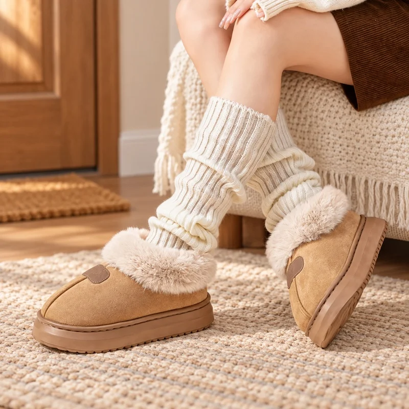 Men Women Ankle-High Winter Slippers - Fleece Lined Warm House Shoes, Lightweight Thick EVA Sole for Indoor & Outdoor Wear