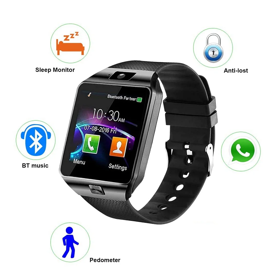 Digital Touch Screen Smart Watch DZ09 Bracelet Bluetooth WristWatch SIM Card Smartwatch for Android Phones White