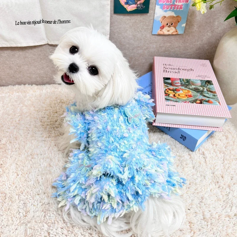 

Модные вязаные шерстяные свитера для щенков, одежда в Корейском стиле, светло-зеленые, фиолетовые юбки на бретельках, свитер для маленьких и средних собак, одежда для домашних животных