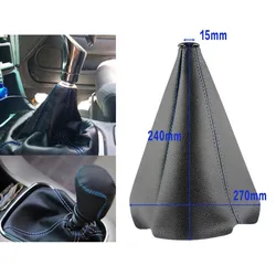 PU Leather Car Manual Gear Shift Knob Shifter Boot Cover Anti-Dust Protection Universal Blue Stitches Car Shift Knob Cover