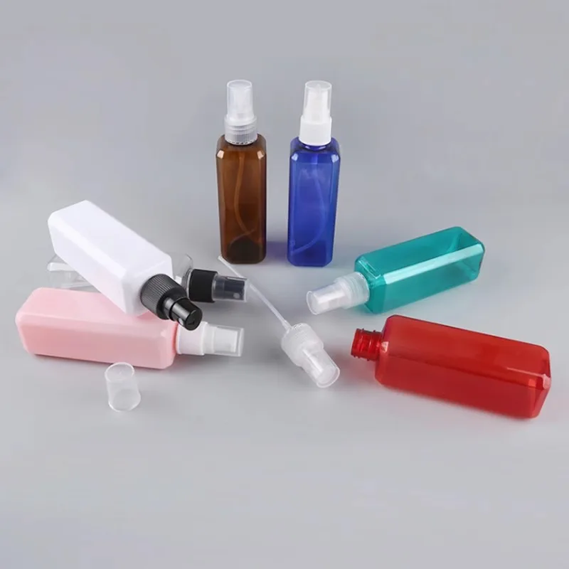 200pcs 100ml Empty Plastic Refillable PET Square Spray Bottles w/Fine Mist Atomizer Sprayers for DIY Home Cleaning Beauty Care